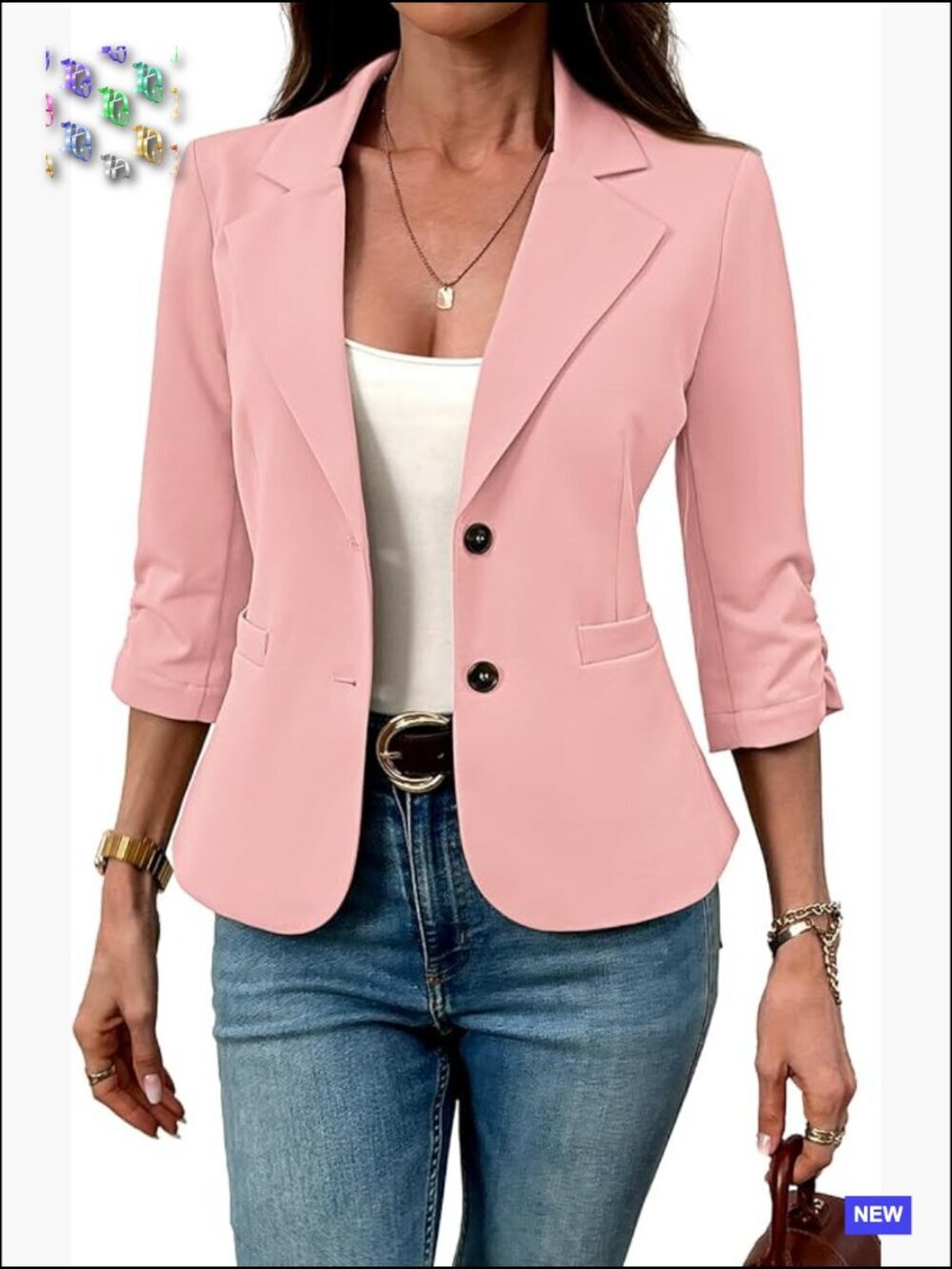 Womens Casual Knit Blazer 3/4 Sleeve High Stretch Slim Fit Business Work Jacket